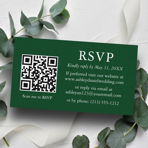Minimalist Simple Green QR Wedding RSVP Enclosure Card