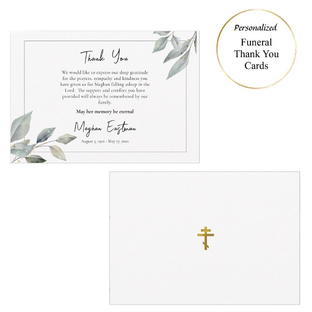 Minimalist Simple Greenery Orthodox Funeral  Thank You Card (Creator Uploaded)