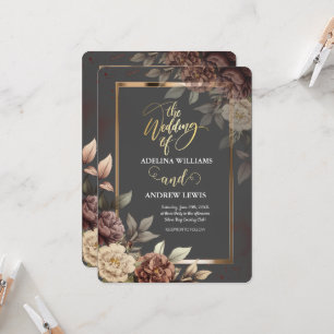 Minimalist Simple Grey, Rose Gold Frame Wedding Invitation