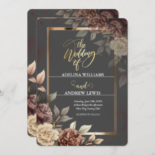 Minimalist Simple Grey, Rose Gold Frame Wedding Invitation