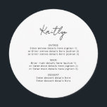 Minimalist Simple Guest Name Wedding Round Menu<br><div class="desc">Add your guest names and menu details. Can be fully customized to suit your needs >> background color,  font color/style and arch color can all be changed to suit your preference. 
© Gorjo Designs. Made for you via the Zazzle platform.</div>