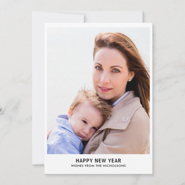 Minimalist Simple Happy New Year Photo Holiday Card (Front)