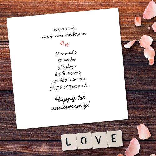 Minimalist Simple Heart 1st Wedding Anniversary Card