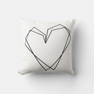 Minimalist Simple Heart Line Art Red White Throw Pillow