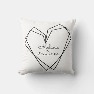Minimalist Simple Heart Line Art Script Couples Throw Pillow