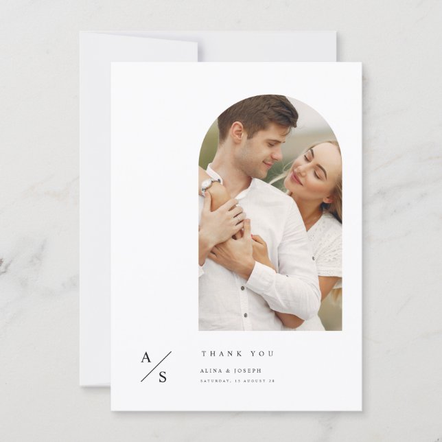 Minimalist Simple Heart Wedding Photo Budget Thank You Card (Front)