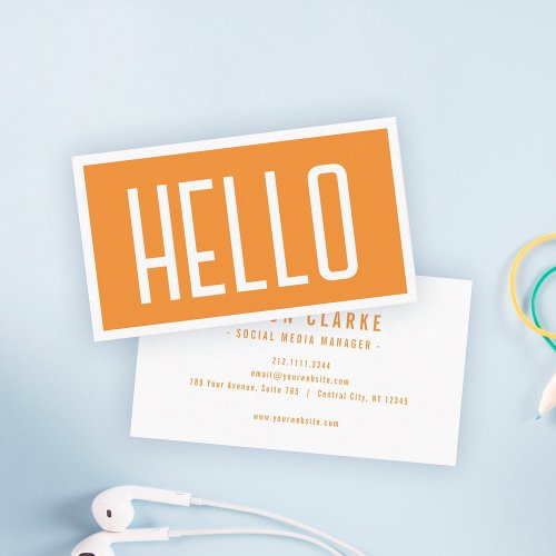 Minimalist Simple HELLO Cool Orange Professional Business Card