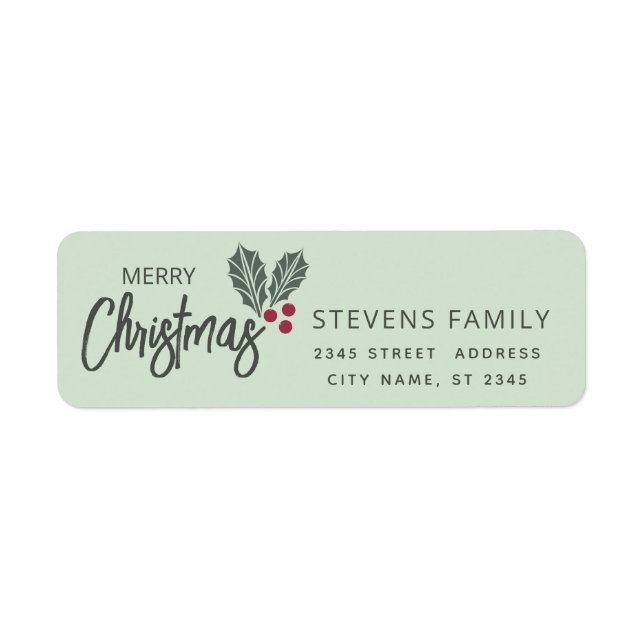 Minimalist simple holly  Merry Christmas   Label (Front)