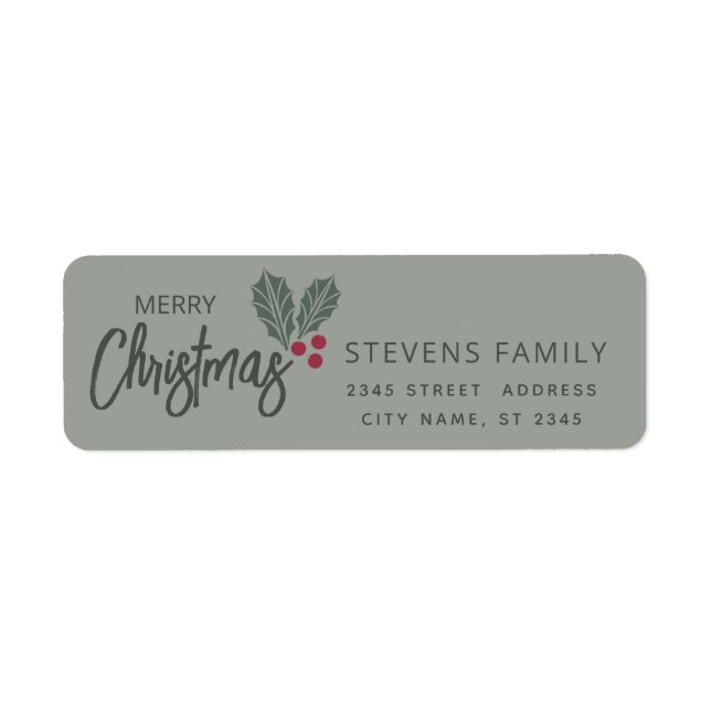 Minimalist simple holly  Merry Christmas   Label (Front)