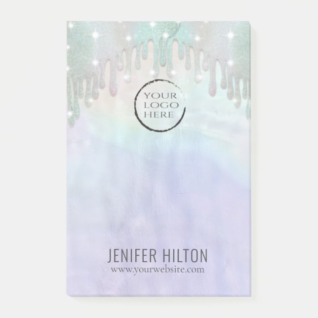 Minimalist simple iridescent holographic your logo post-it notes (Front)
