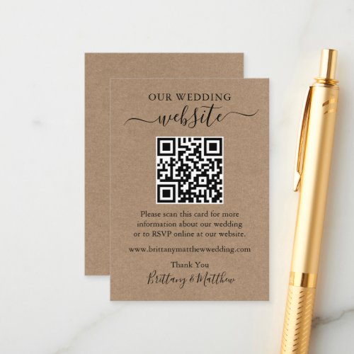 Minimalist Simple Kraft Wedding Website QR Enclosure Card