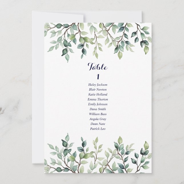 Minimalist Simple leaf wedding seating chart card (Front)