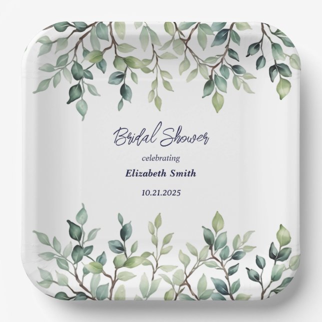 Minimalist Simple leaves branches   bridal shower Paper Plates (Front)