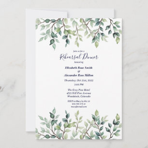 Minimalist Simple leaves wedding Rehearsal dinner Invitation