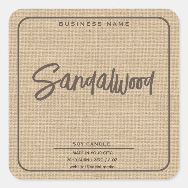 Minimalist simple linen look script candle   square sticker (Front)