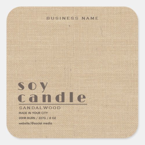 Minimalist simple linen look typography candle  square sticker