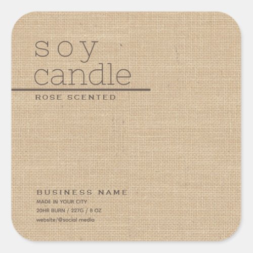 Minimalist simple linen look typography candle  square sticker