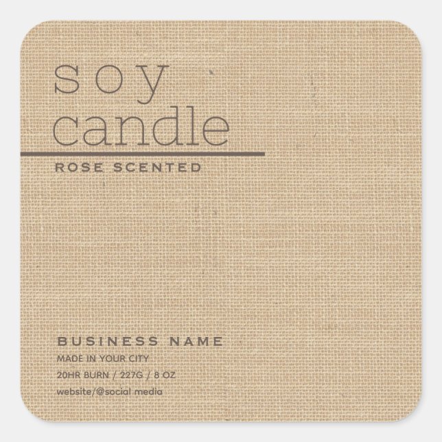 Minimalist simple linen look typography candle  square sticker (Front)