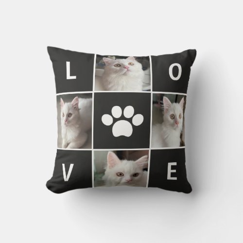 Minimalist Simple Love Cat Photo Collage Throw Pillow