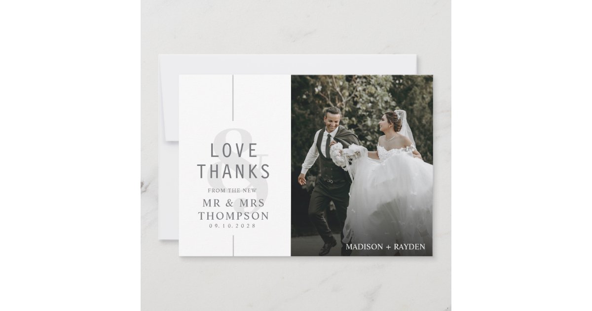 Minimalist Simple Love & Thanks with Photo Wedding Thank You Card | Zazzle