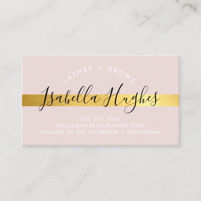 MINIMALIST simple luxe faux gold stripe blush pink Business Card (Front)