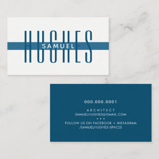 MINIMALIST simple masculine name dark navy blue Business Card