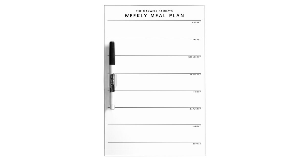 Minimalist Simple Meal Planner Dry Erase Board | Zazzle
