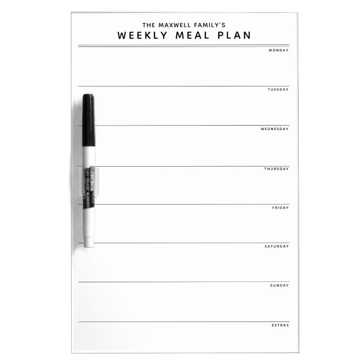 Minimalist Simple Meal Planner Dry Erase Board Zazzle