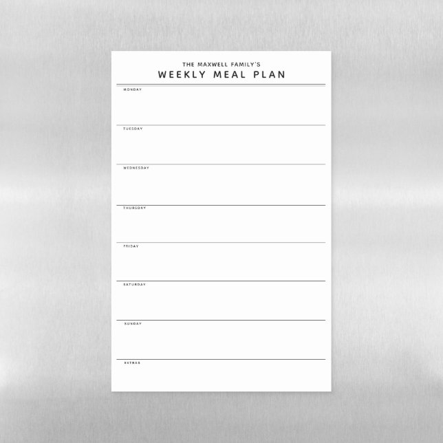 Minimalist Simple Meal Planner Magnetic Dry Erase Sheet (Vertical)