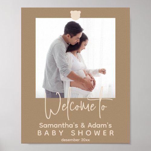 Minimalist simple modern Baby Shower Photo welcome Poster