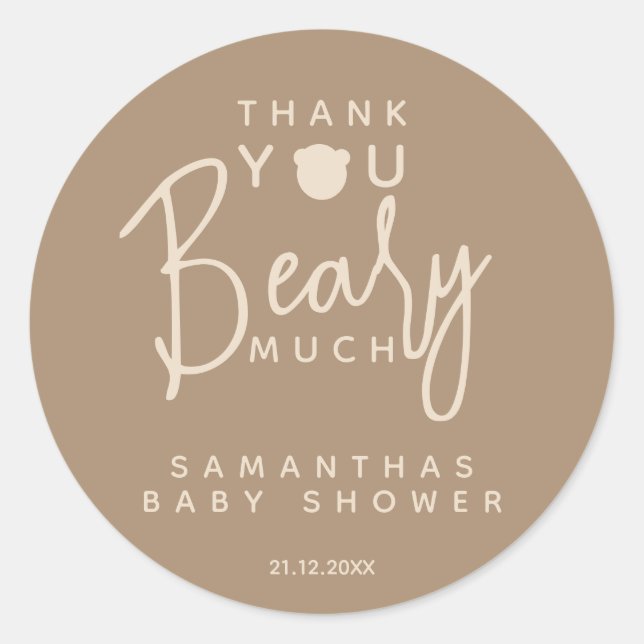 Minimalist simple modern bear Baby Shower Favor Classic Round Sticker (Front)