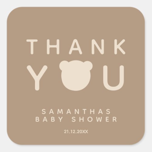 Minimalist simple modern bear Baby Shower Favor Square Sticker