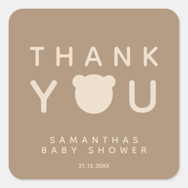 Minimalist simple modern bear Baby Shower Favor Square Sticker (Front)