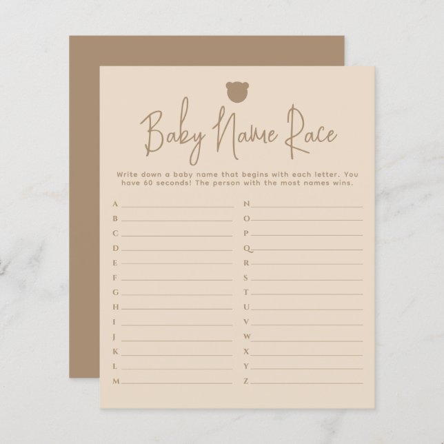 Minimalist simple modern bear Baby Shower Game (Front/Back)