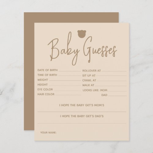 Minimalist simple modern bear Baby Shower Game