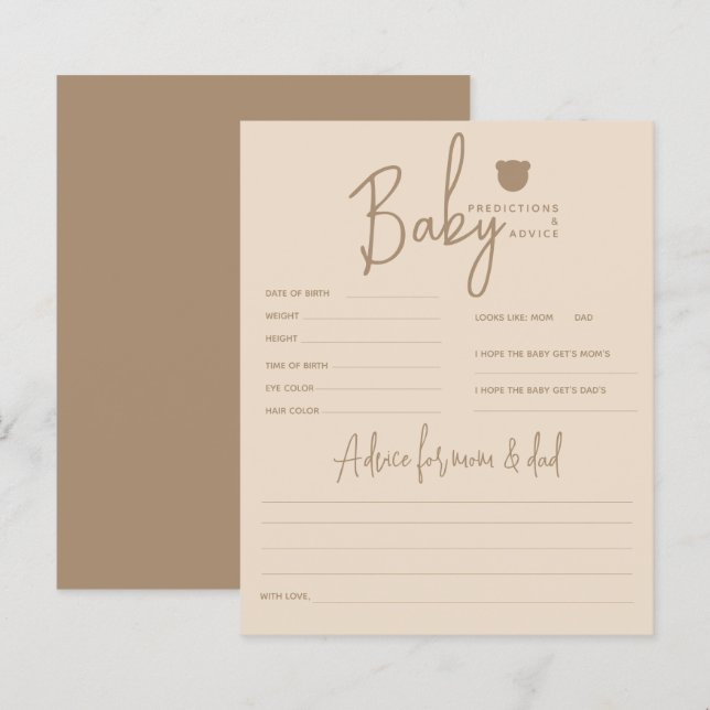 Minimalist simple modern bear Baby Shower Game (Front/Back)