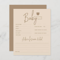 Minimalist simple modern bear Baby Shower Game