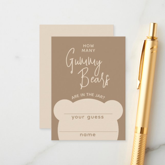 Minimalist simple modern Bear Baby Shower Game Enclosure Card (Front/Back In Situ)