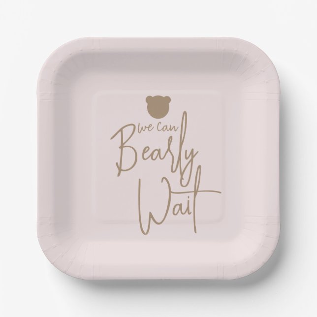 Minimalist simple modern bear Baby Shower Paper Plates (Front)