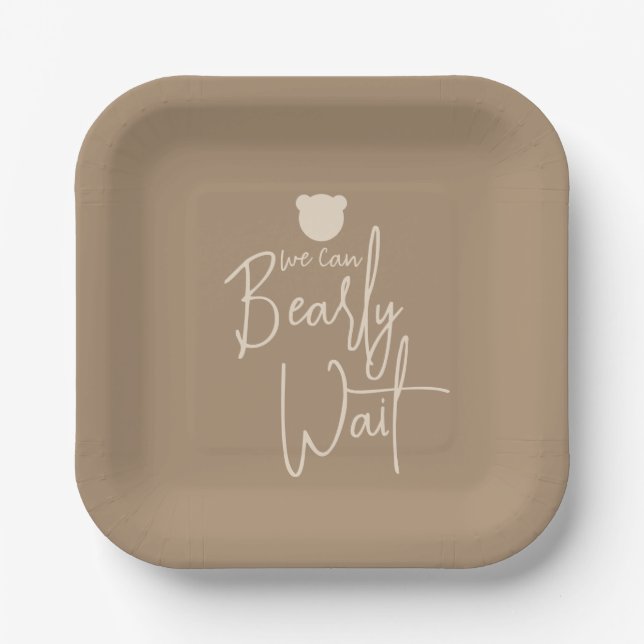 Minimalist simple modern bear Baby Shower Paper Plates (Front)
