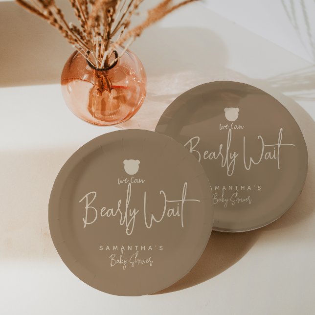 Minimalist simple modern bear Baby Shower  Paper Plates (Creator Uploaded)