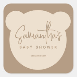 Minimalist simple modern Bear Baby Shower Square Sticker