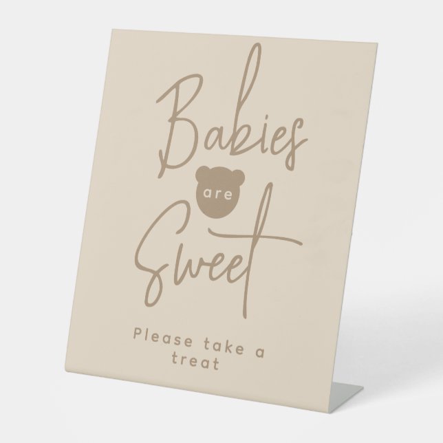 Minimalist simple modern Bear Baby Shower sweet Pedestal Sign (Front)