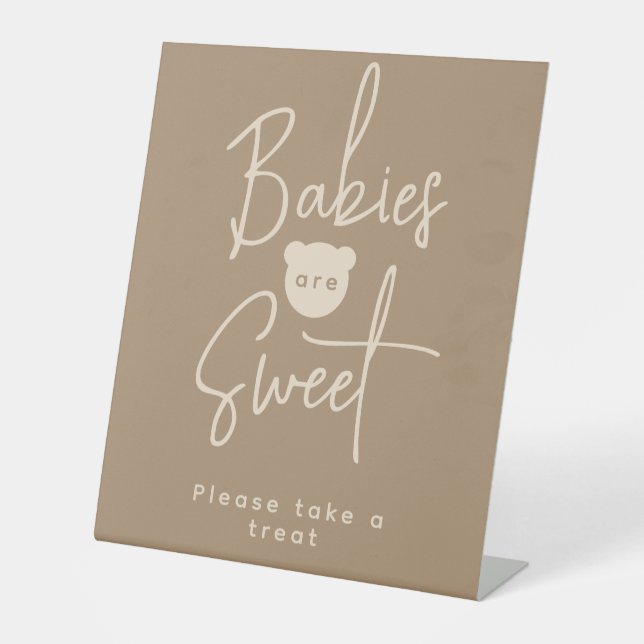 Minimalist simple modern Bear Baby Shower sweet  Pedestal Sign (Front)
