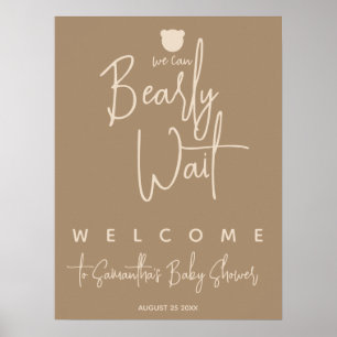 Minimalist simple modern bear Baby Shower welcome Poster