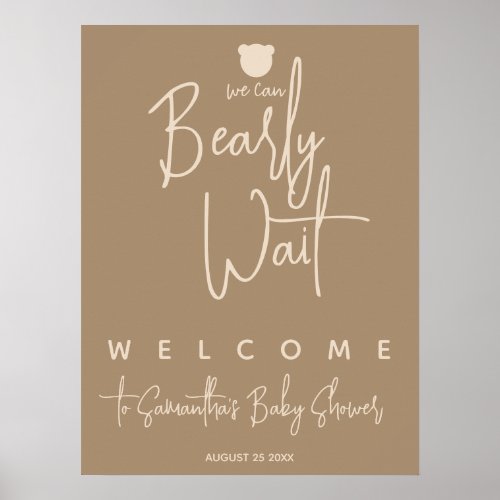 Minimalist simple modern bear Baby Shower welcome  Poster