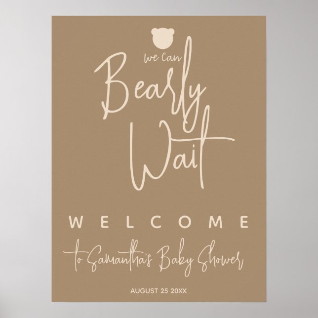 Minimalist simple modern bear Baby Shower welcome  Poster (Front)