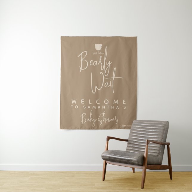 Minimalist simple modern bear Baby Shower welcome  Tapestry (In Situ)