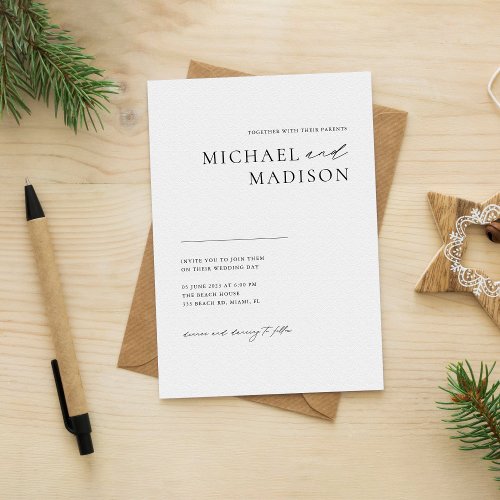 Minimalist Simple Modern Black And White Wedding Invitation