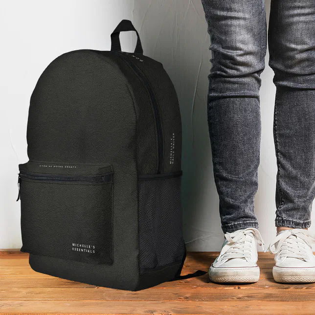 Minimalist Simple Modern Black Leather Essential Printed Backpack | Zazzle